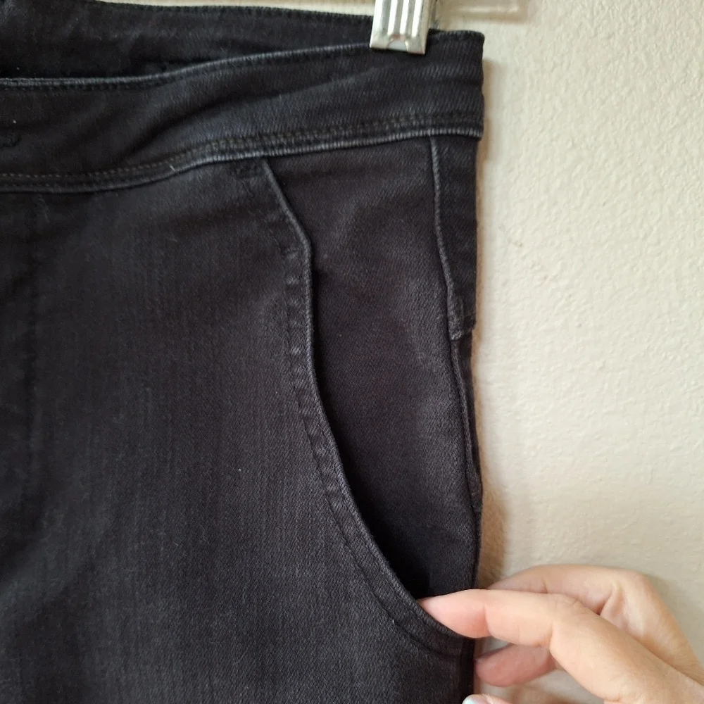 Free People Womens Wide Leg Black Washed Buckle Back Jeans Stretch Size 24